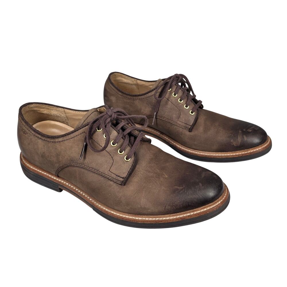 UGG TREADLITE BURNISHED LEATHER LACE‑UP CASUAL SHOES – BROWN – MEN’S SIZE 9